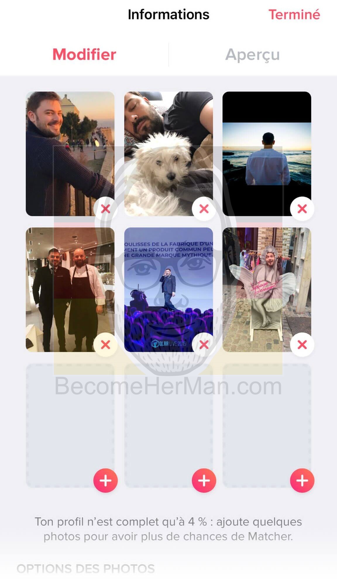 A Tinder profile after a man discovered how to get more matches on Tinder