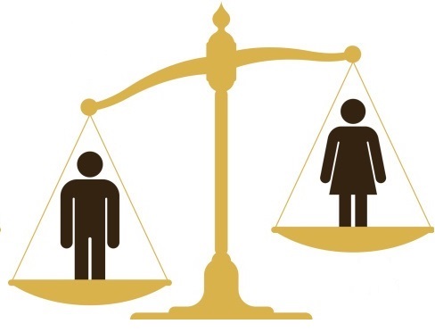 A confident man standing on a scale next to a woman