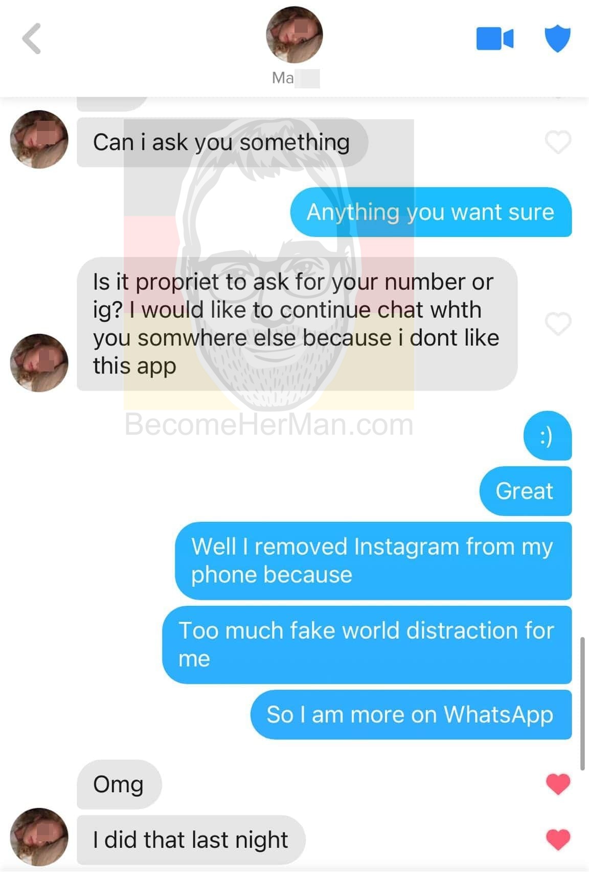 Tinder message shows how to ask for a girl's number
