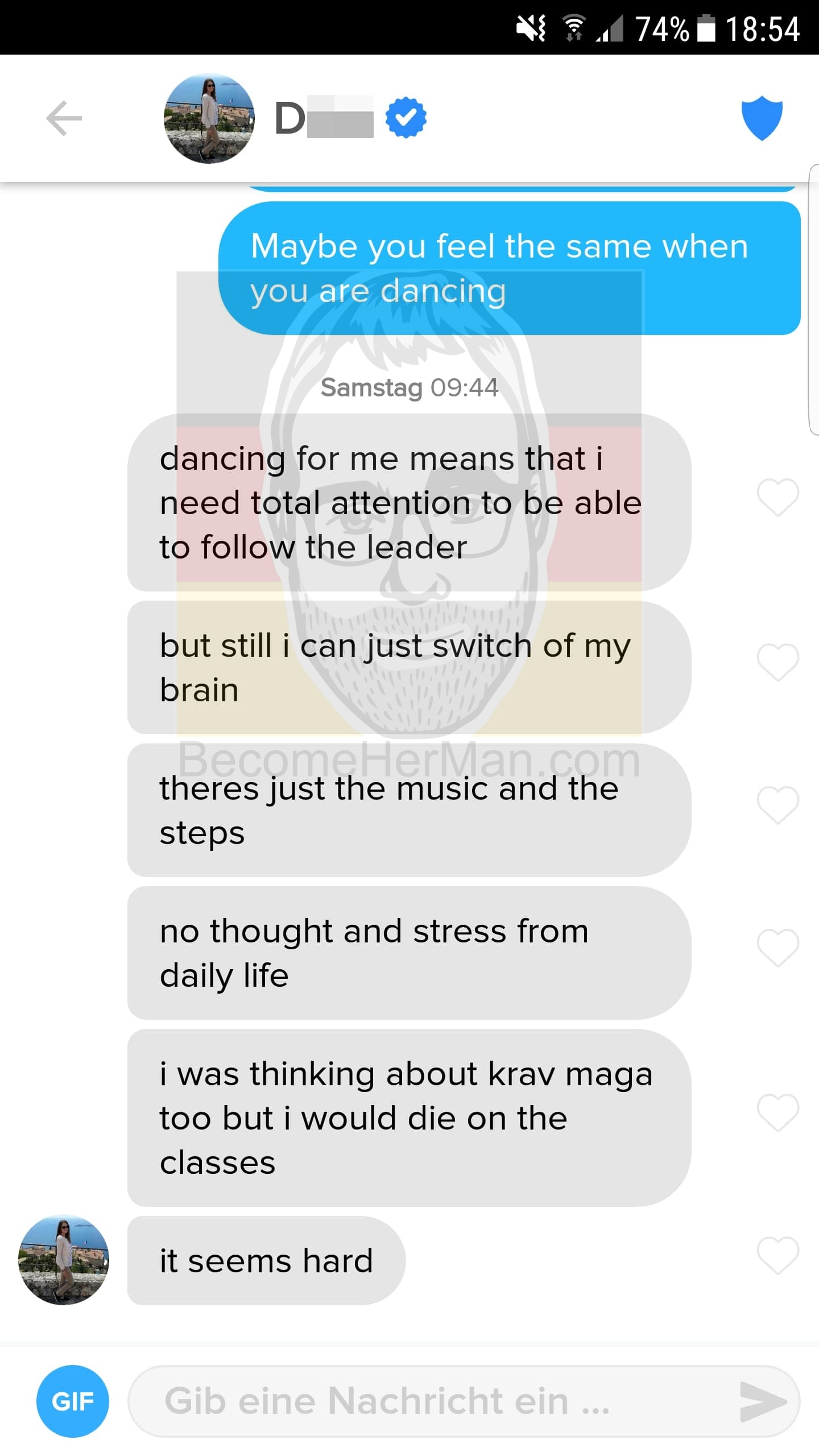Tinder message including all the classic signs a girl doesn't like you