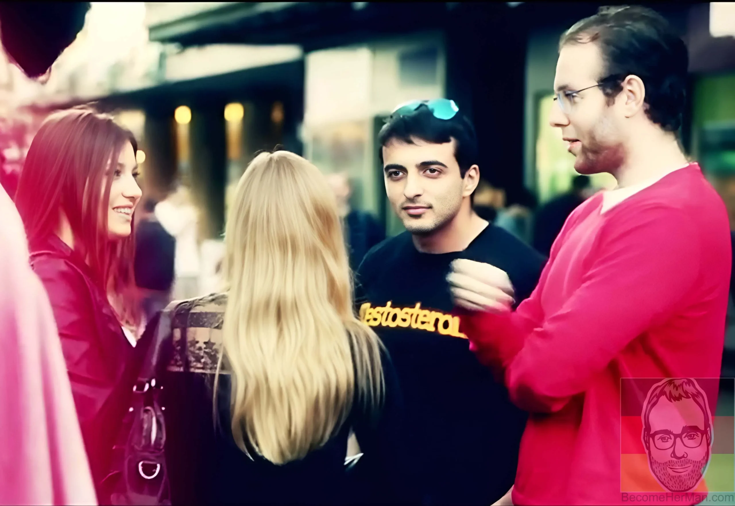 Dating coach shows client how to approach women.