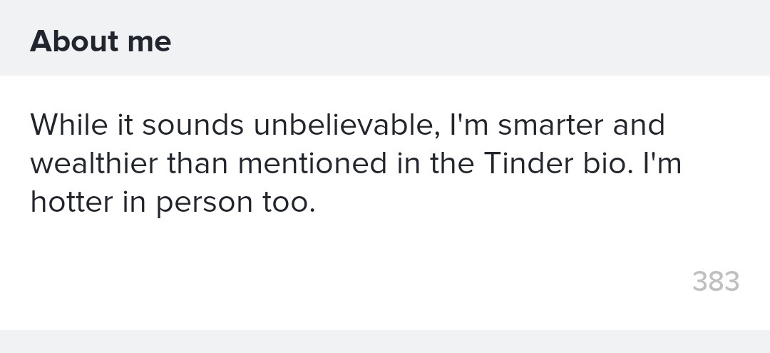 Example 50 of Tinder bios for guys
